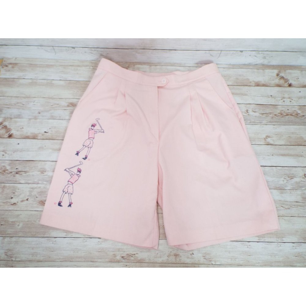 Vintage EB Naturally Pink High Waisted Pleated Golf Pattern Shorts Size 10